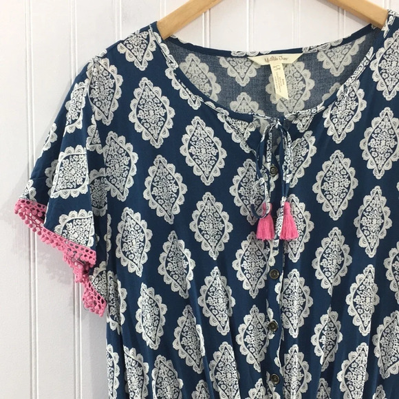 Matilda Jane Blue Pink Geo Print Tassel Romper Womens‎ Large Short Sleeve Boho - Picture 3 of 12